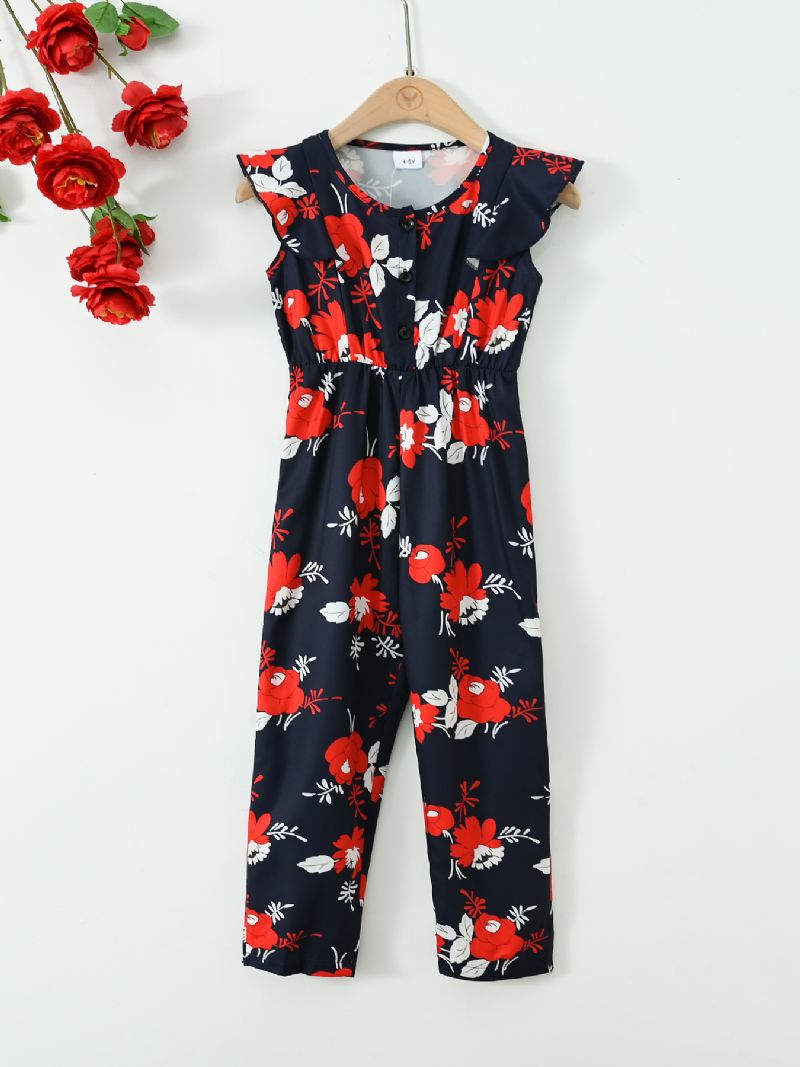 Elegante Jumpsuits Med Ermeløs Blomstertrykk For Jenter