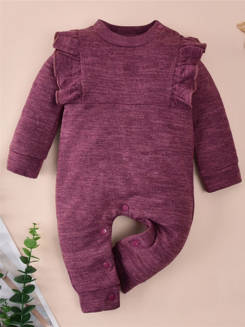 Høst Vinter Baby Casual Burgundy Cotton Jumpsuit