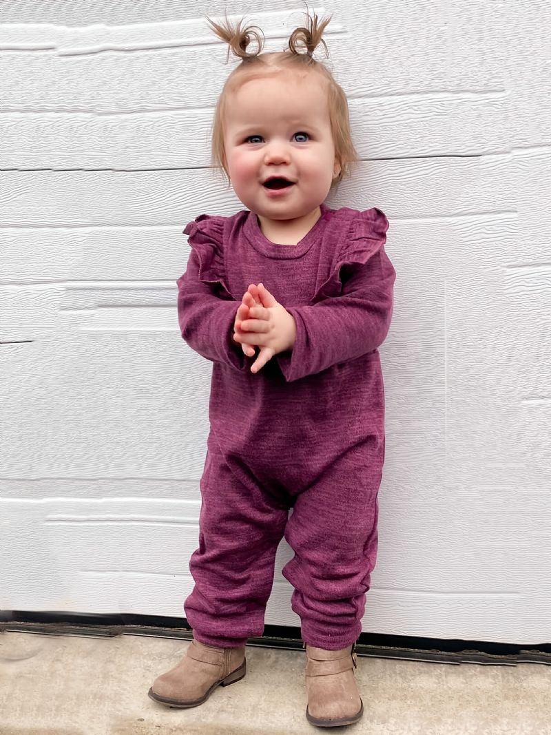 Høst Vinter Baby Casual Burgundy Cotton Jumpsuit