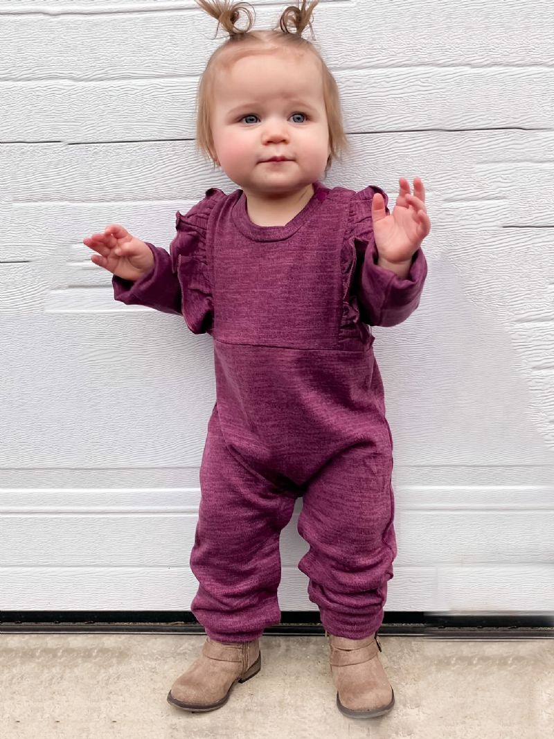 Høst Vinter Baby Casual Burgundy Cotton Jumpsuit