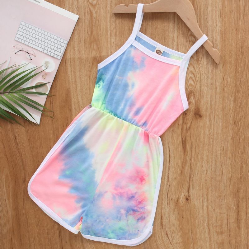 Jenter Casual Tie Dye Print Suspender Jumpsuit