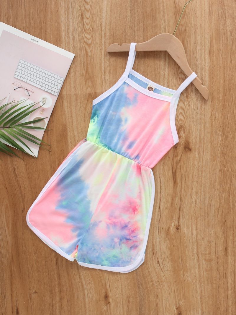 Jenter Casual Tie Dye Print Suspender Jumpsuit