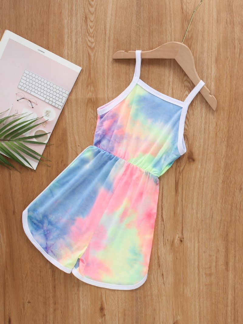 Jenter Casual Tie Dye Print Suspender Jumpsuit