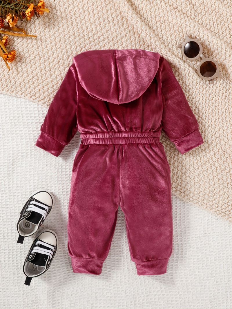 Jenter Pink Velvet Langermet Hette Midjebukser Jumpsuit