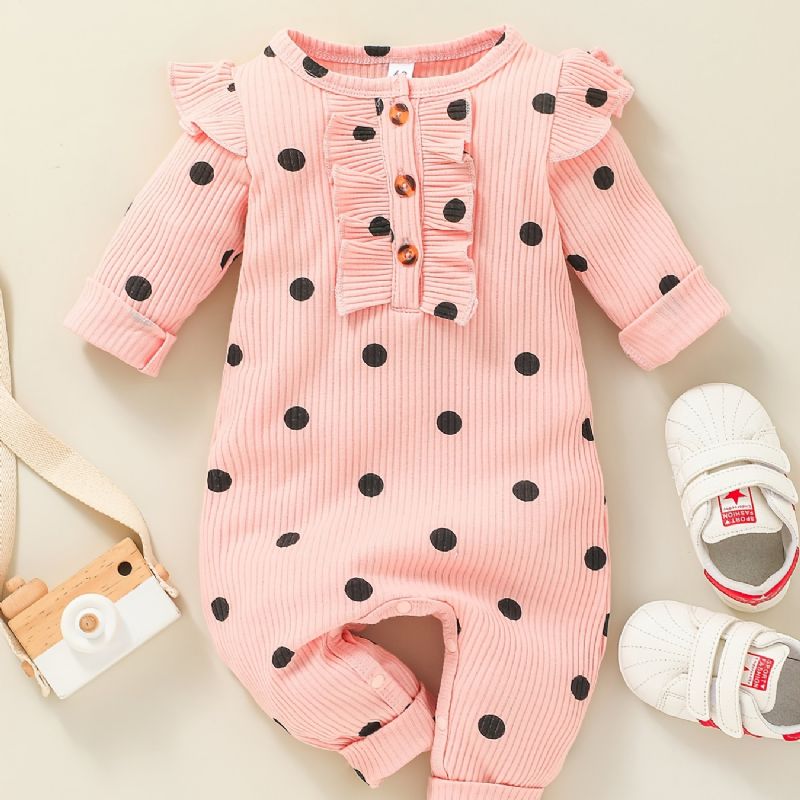 Jenter Polka Dot Ruffle Skulder Langermet Romper Jumpsuit Babyklær