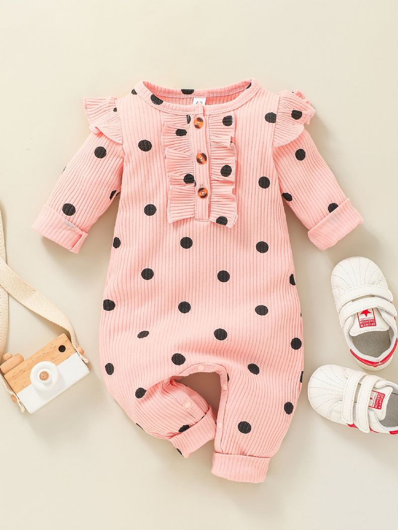 Jenter Polka Dot Ruffle Skulder Langermet Romper Jumpsuit Babyklær