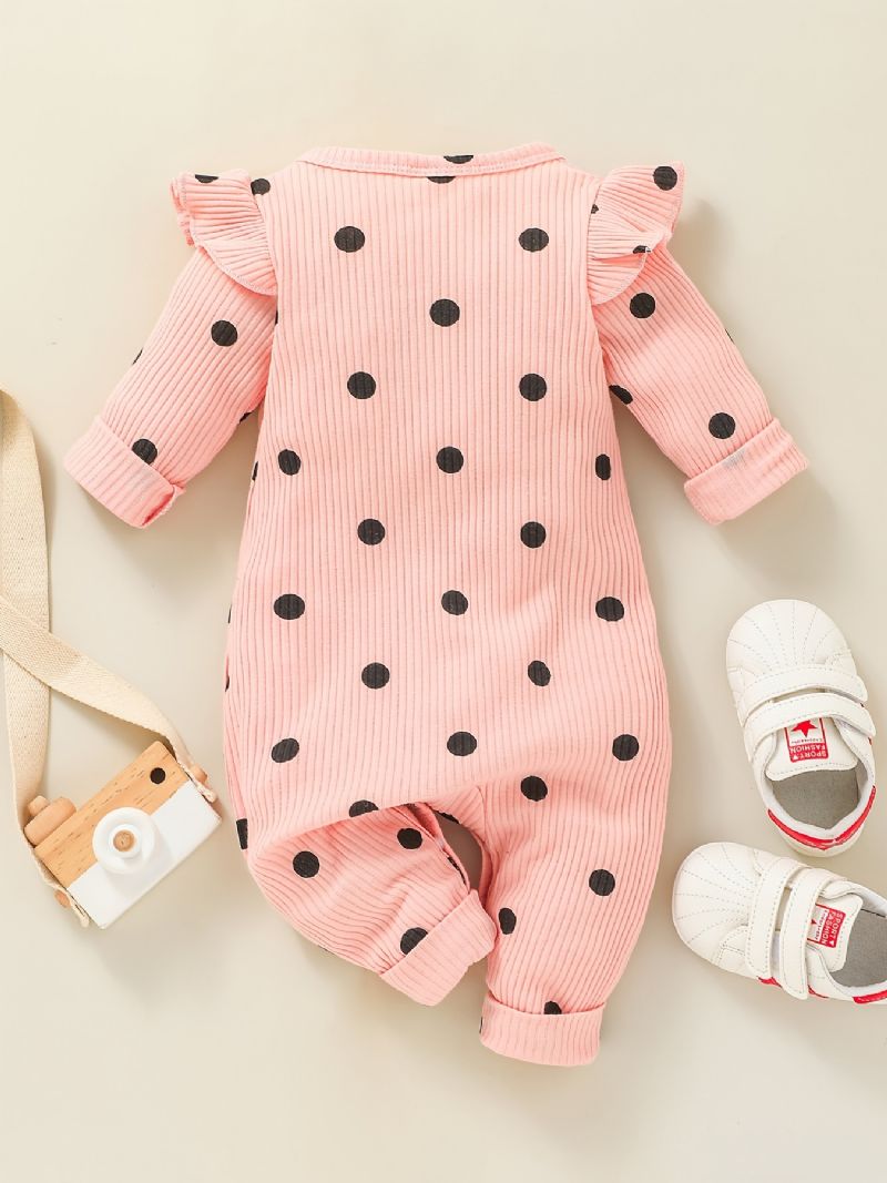 Jenter Polka Dot Ruffle Skulder Langermet Romper Jumpsuit Babyklær