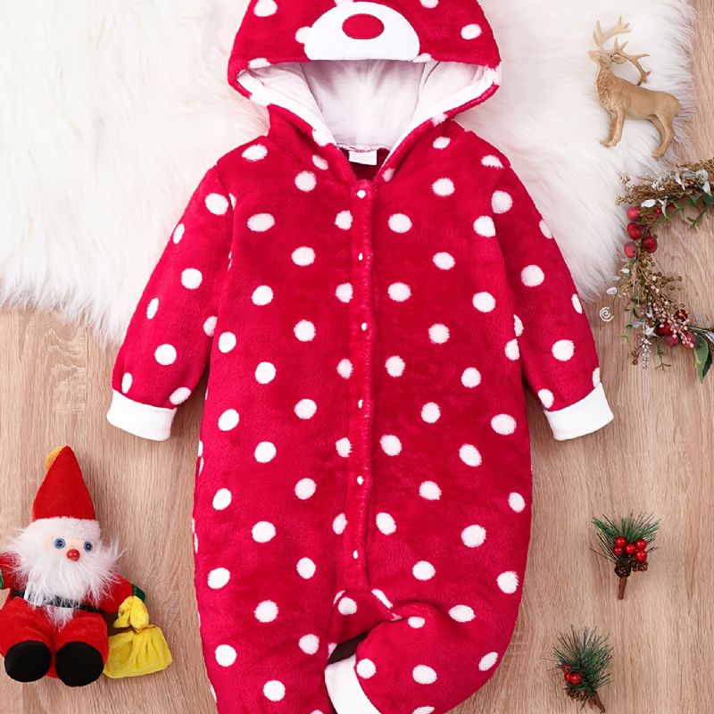 Jenter Polka Dots Hette Jumpsuit Babyklær Romper Med Hjorteører Jul Til Vinter