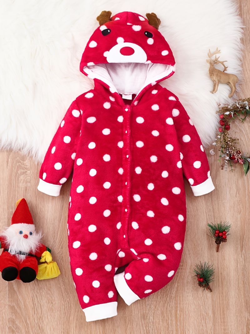 Jenter Polka Dots Hette Jumpsuit Babyklær Romper Med Hjorteører Jul Til Vinter