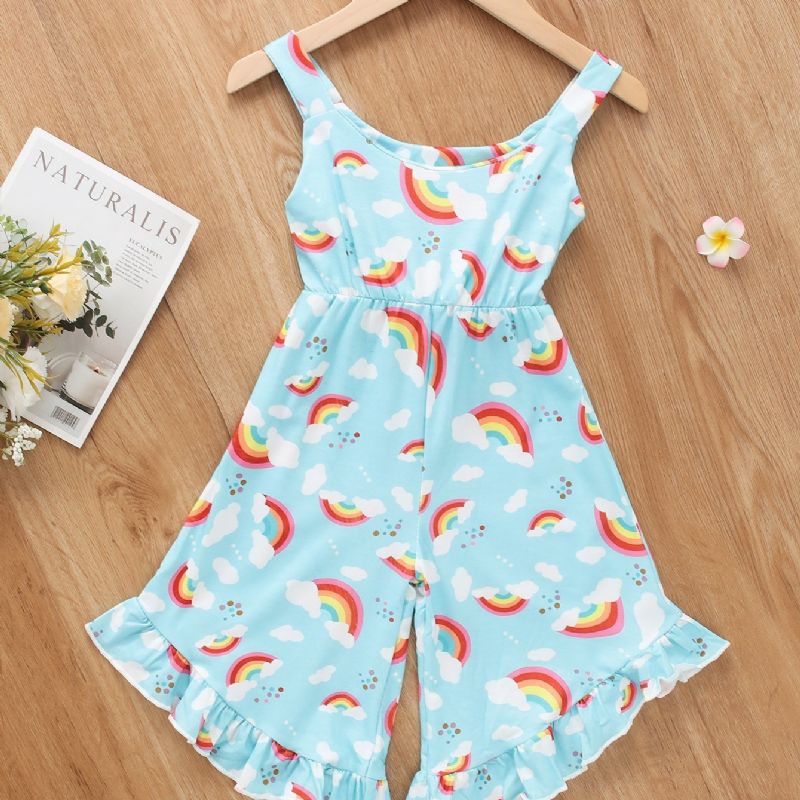 Jenter Rainbow Cloud Print Suspender Jumpsuit