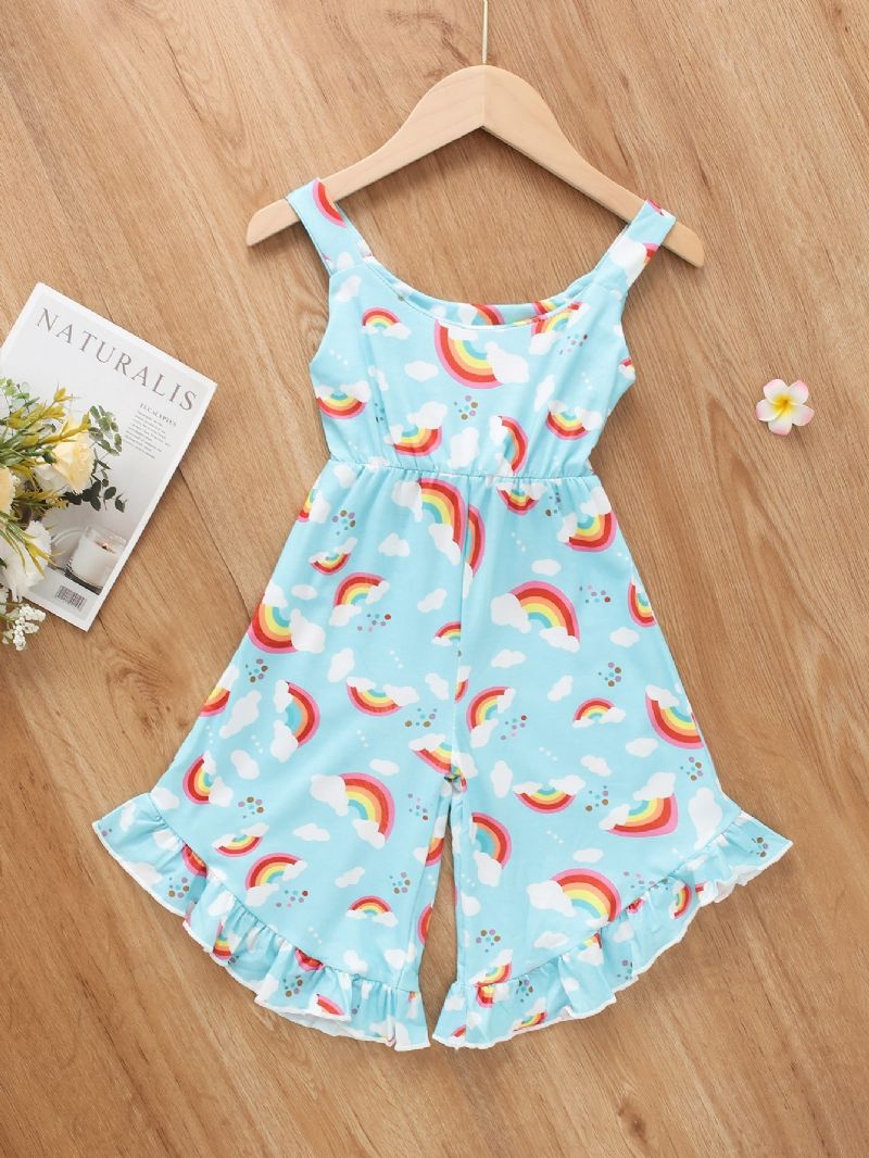 Jenter Rainbow Cloud Print Suspender Jumpsuit