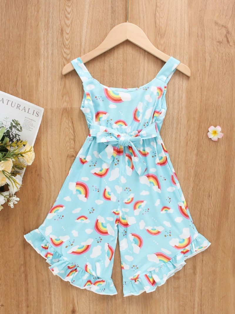 Jenter Rainbow Cloud Print Suspender Jumpsuit