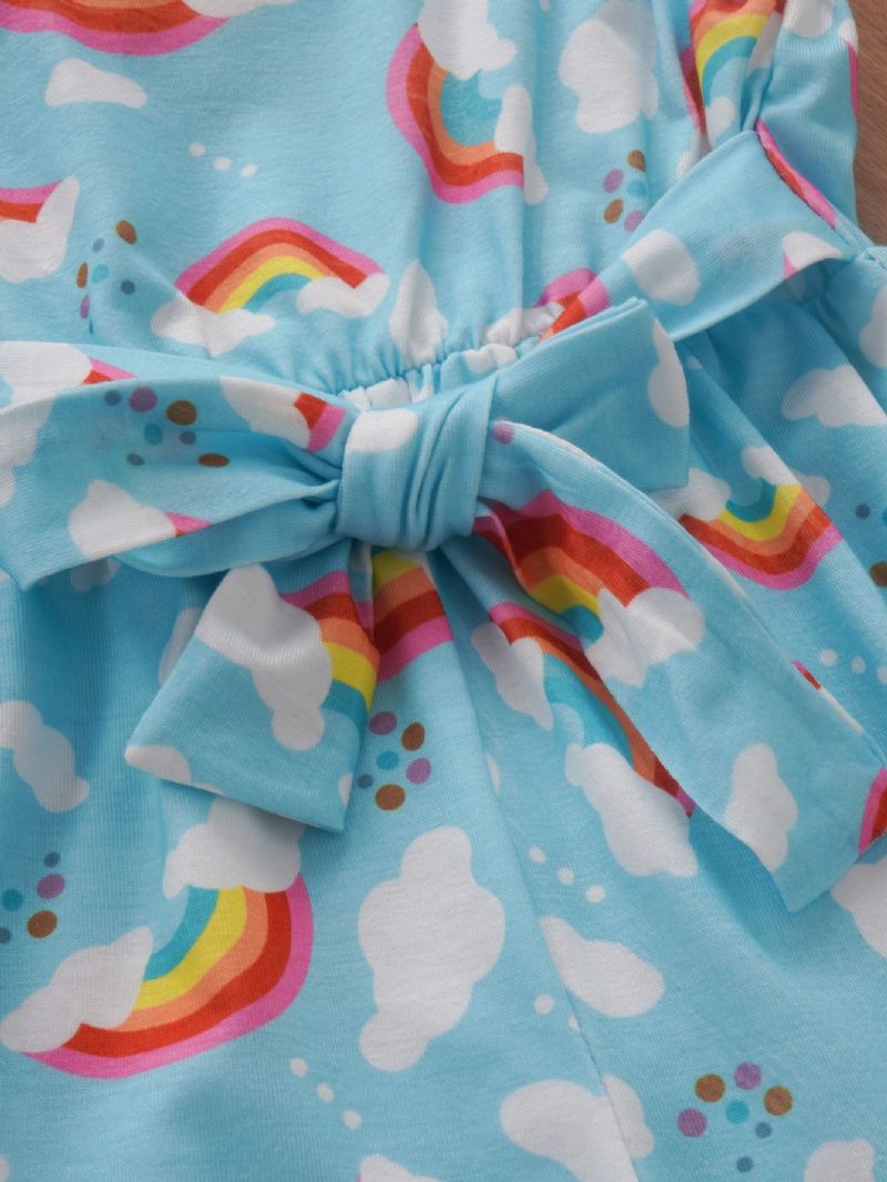 Jenter Rainbow Cloud Print Suspender Jumpsuit