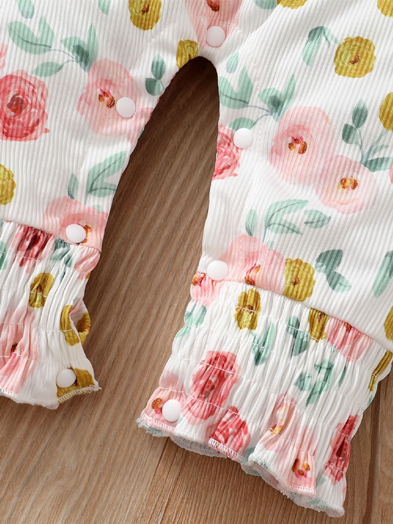 Jenter Ruffle Skulder Floral Print Langermet Lange Ben Romper Jumpsuit Babyklær