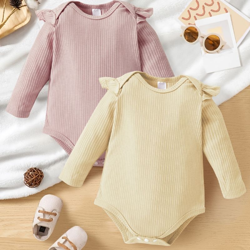 Jenter Ruffle Skulder Langermet Ribbed Romper Jumpsuit Baby Klær