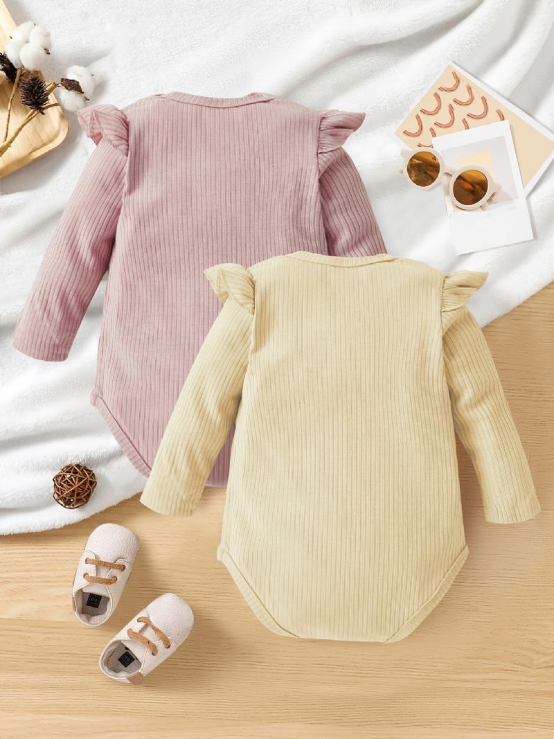 Jenter Ruffle Skulder Langermet Ribbed Romper Jumpsuit Baby Klær