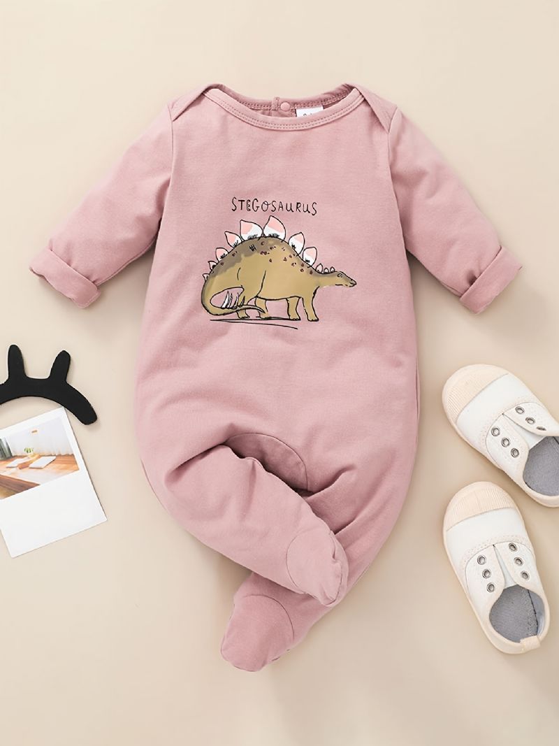 Jenter Søt Rosa Dinosaur Print Langermet Rundhals Jumpsuit Romper Klær