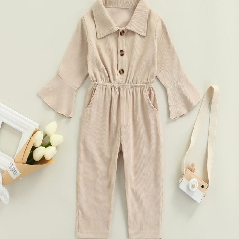 Jule Jumpsuit For Jenter Med Lapel Flared Ermer Enkelbreasted