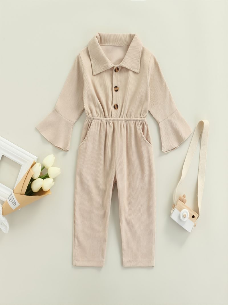 Jule Jumpsuit For Jenter Med Lapel Flared Ermer Enkelbreasted