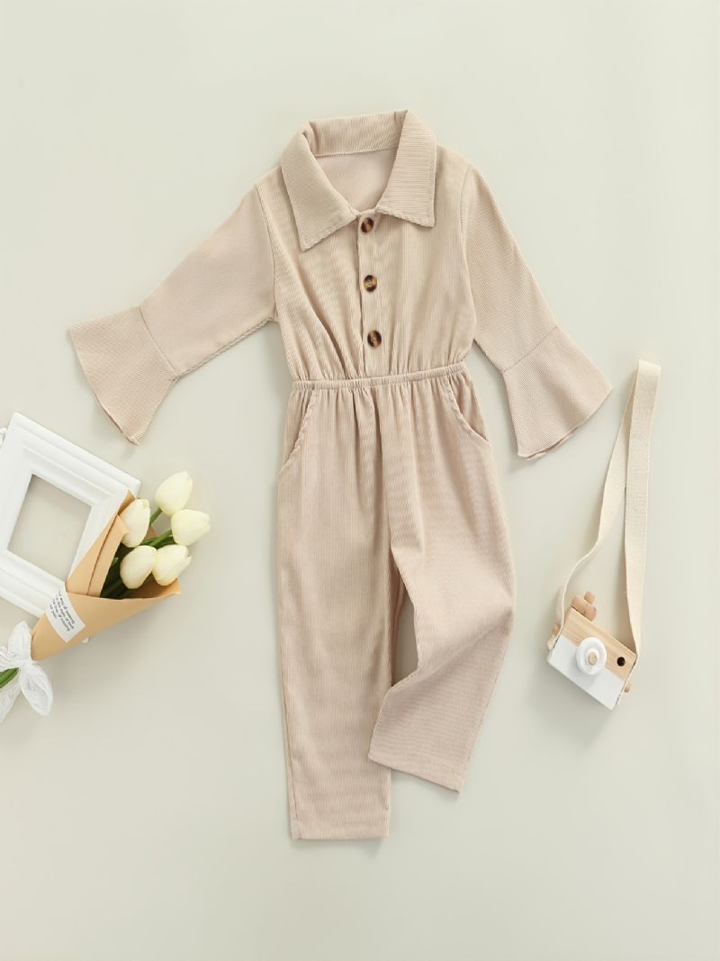 Jule Jumpsuit For Jenter Med Lapel Flared Ermer Enkelbreasted