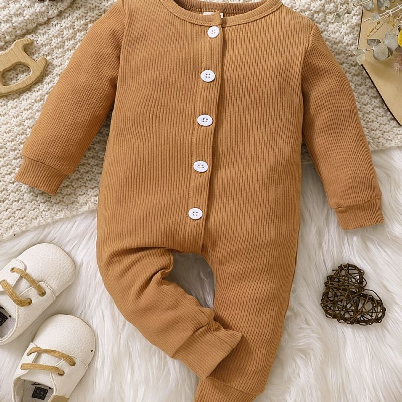 Julepriskutt Småbarn Baby Jumpsuit Ensfarget Rundhals Langermet Romper For Gutter Jenter