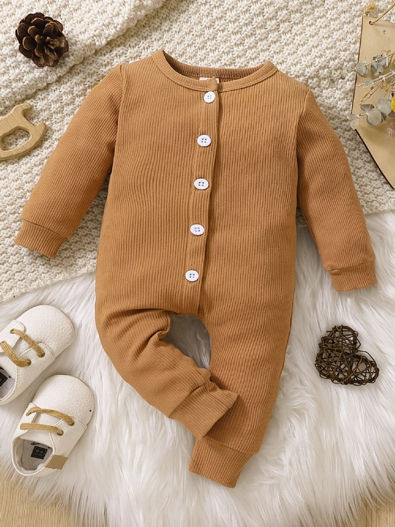 Julepriskutt Småbarn Baby Jumpsuit Ensfarget Rundhals Langermet Romper For Gutter Jenter