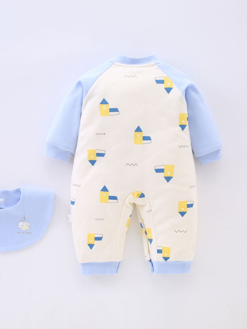 Nyfødt Spedbarn Fortykket Varmromper Tegneserietrykk Langermet Rundhals Jumpsuit For Baby Gutter Jenter Småbarnsklær