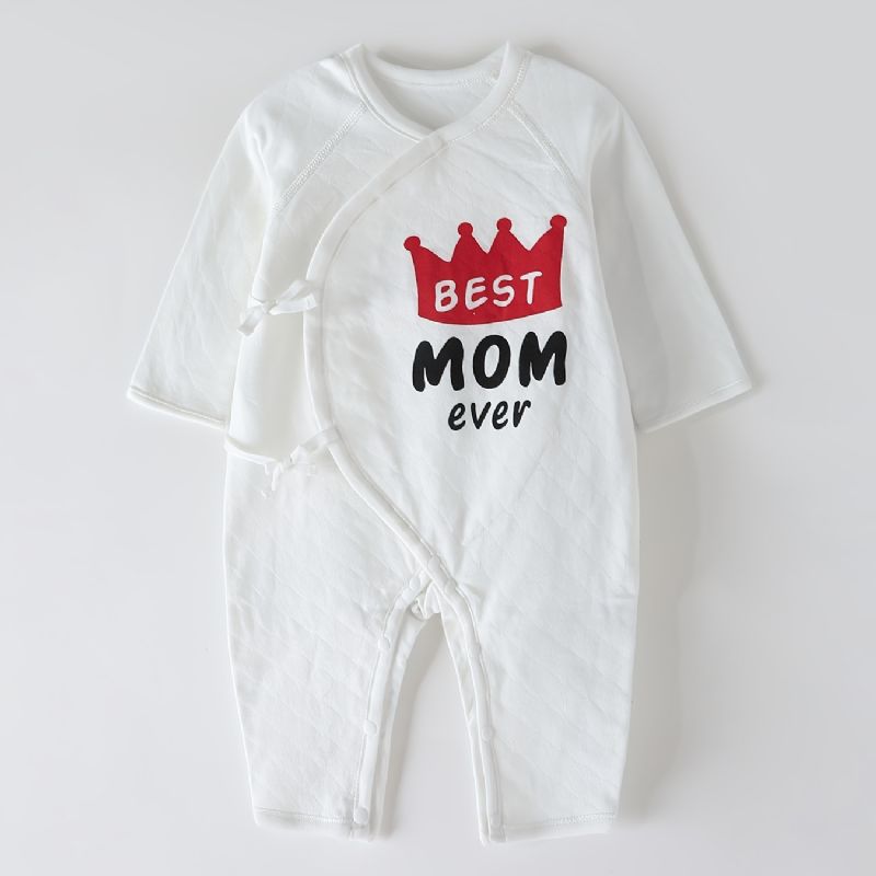 Nyfødt Spedbarn Romper Beste Mamma Brevtrykk Langermet Rundhals Jumpsuit For Baby Gutter Jenter Barneklær