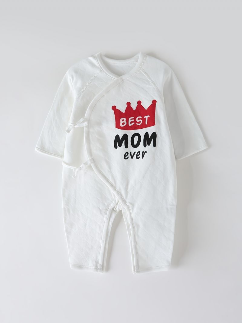 Nyfødt Spedbarn Romper Beste Mamma Brevtrykk Langermet Rundhals Jumpsuit For Baby Gutter Jenter Barneklær