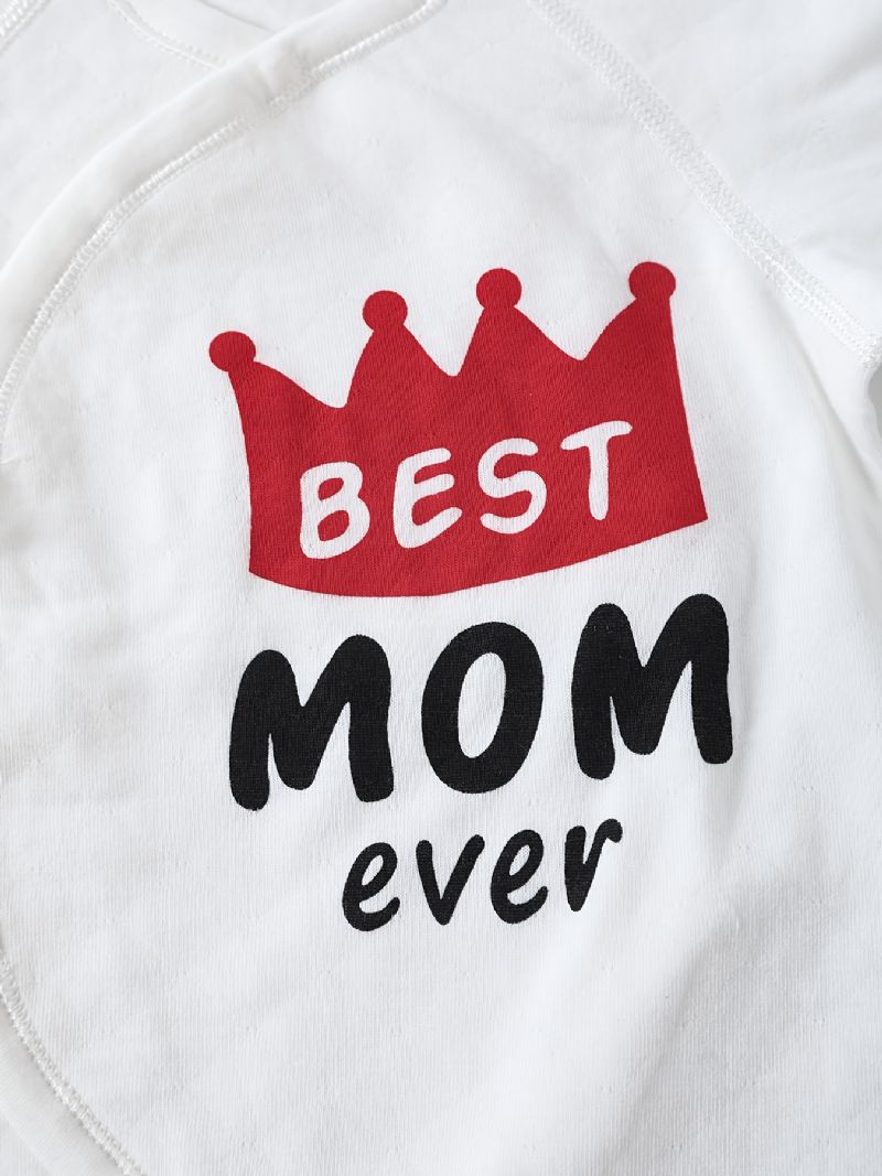 Nyfødt Spedbarn Romper Beste Mamma Brevtrykk Langermet Rundhals Jumpsuit For Baby Gutter Jenter Barneklær