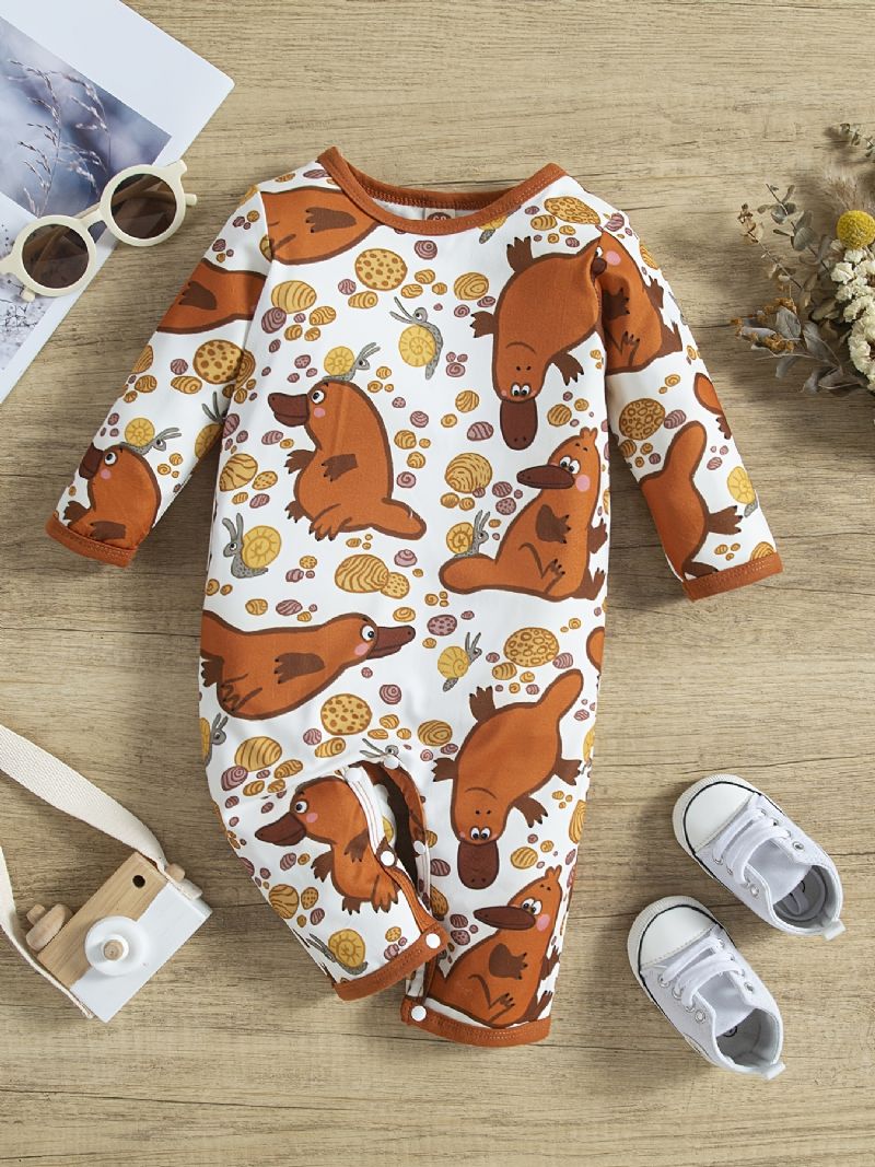 Nyfødt Spedbarn Romper Langermet Tegneserie Duck Print Jumpsuit For Baby Jenter Gutter Småbarn Klær