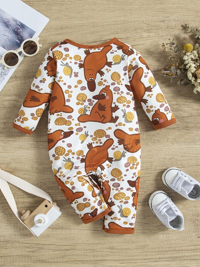 Nyfødt Spedbarn Romper Langermet Tegneserie Duck Print Jumpsuit For Baby Jenter Gutter Småbarn Klær