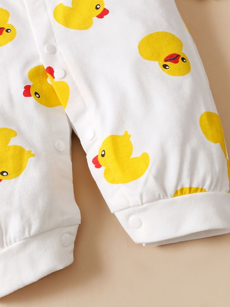 Nyfødt Spedbarn Romper Tegneserie Duck Print Langermet Rund Hals Jumpsuit For Baby Jenter Småbarnsklær