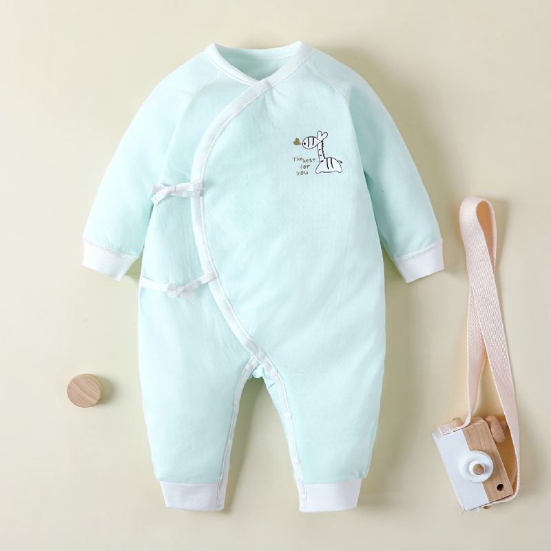 Nyfødt Spedbarn Romper Tegneserie Girafftrykk Langermet Rundhals Jumpsuit For Baby Gutter Jenter Barn Klær