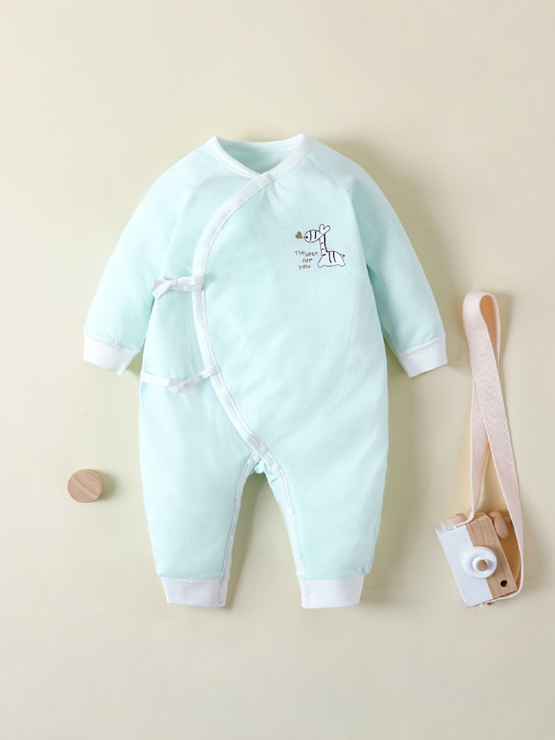 Nyfødt Spedbarn Romper Tegneserie Girafftrykk Langermet Rundhals Jumpsuit For Baby Gutter Jenter Barn Klær