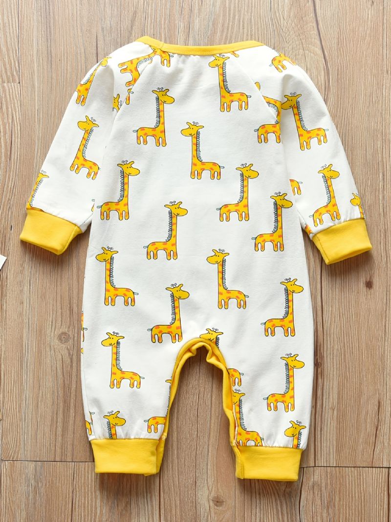 Nyfødt Spedbarn Romper Tegneserie Girafftrykk Langermet Rundhals Jumpsuit For Baby Gutter Jenter Barn Klær