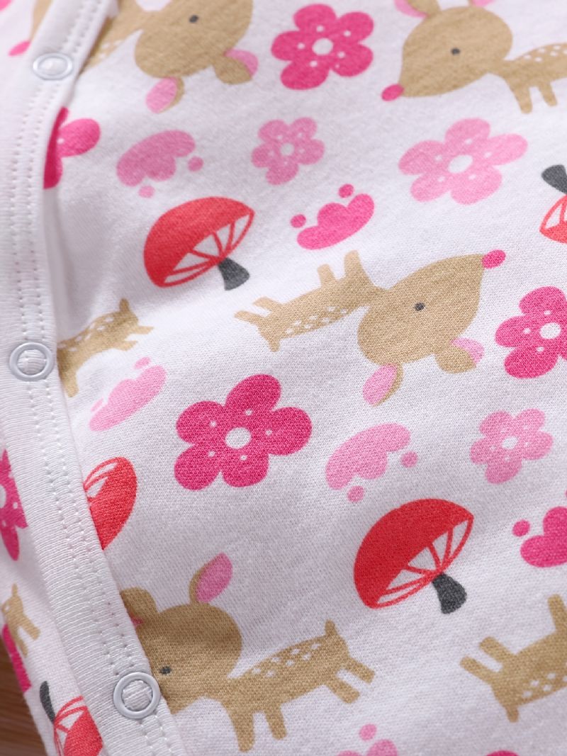 Nyfødt Spedbarn Romper Tegneserie Hjorteblomster Print Langermet Rundhals Jumpsuit For Baby Jenter Småbarnsklær