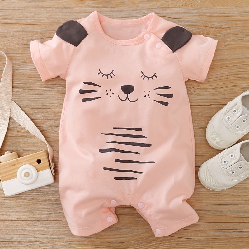 Nyfødte Baby Jenter Jumpsuit Unisex Erme Skjorter Med Sweet Cat Print