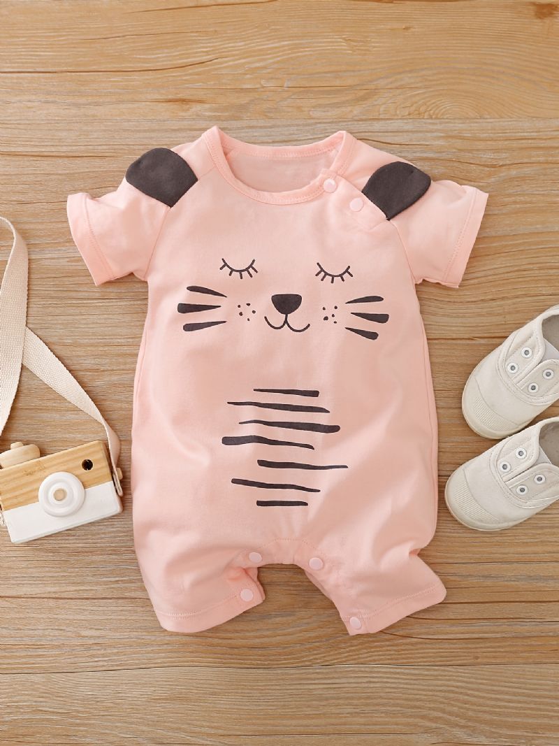 Nyfødte Baby Jenter Jumpsuit Unisex Erme Skjorter Med Sweet Cat Print