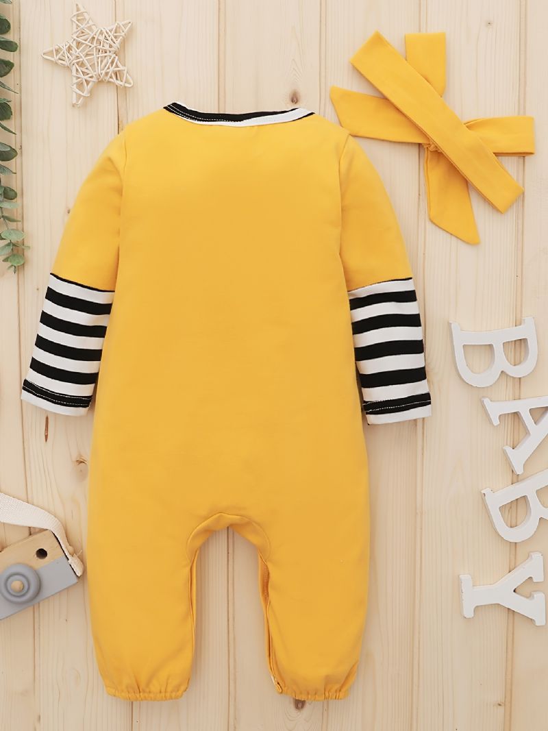 Nyfødte Jenter Jumpsuits Med Girafftrykk Og Pannebåndsett Nyfødt Babysett