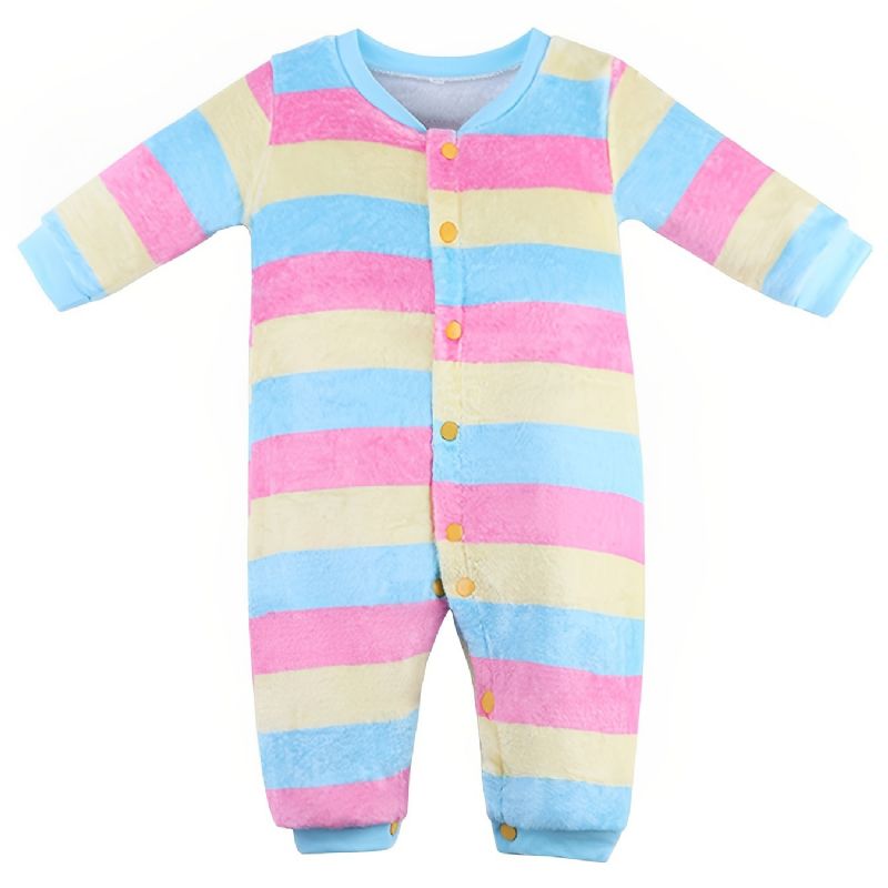 Pastell Stripete Varm Langermet Fleece Jumpsuit