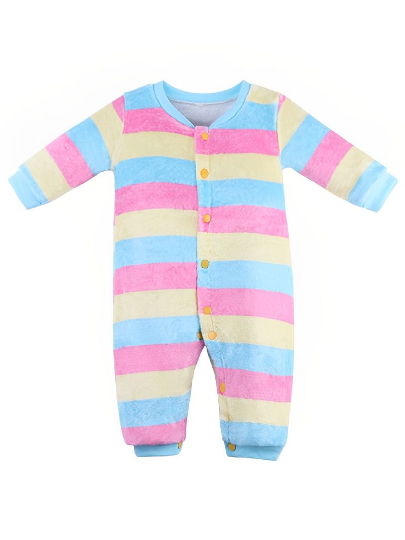 Pastell Stripete Varm Langermet Fleece Jumpsuit