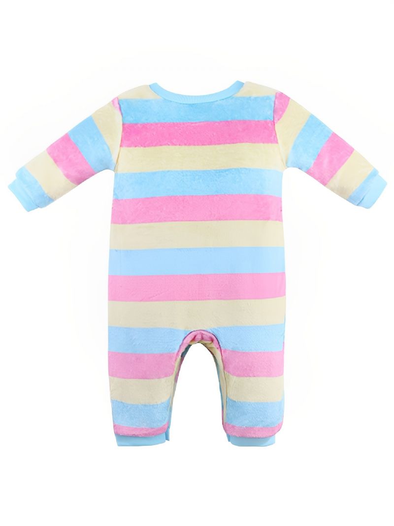 Pastell Stripete Varm Langermet Fleece Jumpsuit