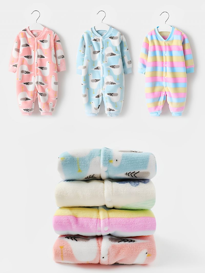 Pastell Stripete Varm Langermet Fleece Jumpsuit