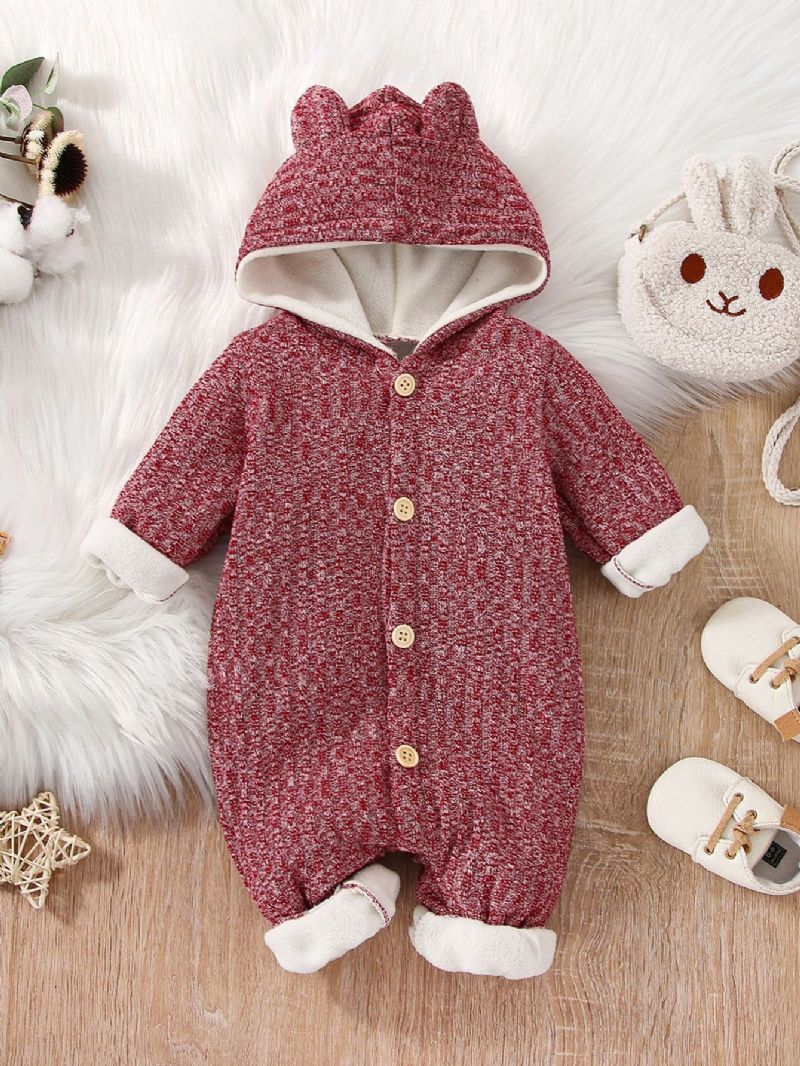 Rose Rød Flanell Fleece Jumpsuit Med Hette