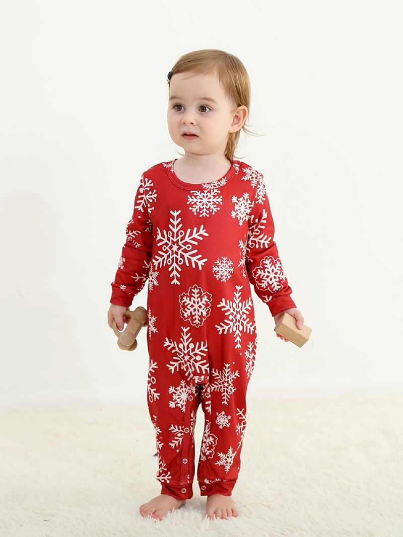 Småbarn Baby Christmas Snowflake Print Langermet Jumpsuit Rompers For Gutter Jenter