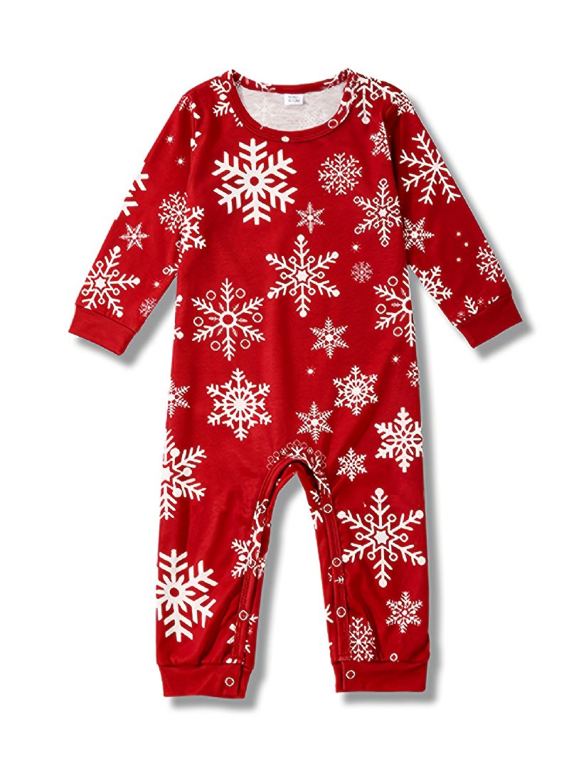 Småbarn Baby Christmas Snowflake Print Langermet Jumpsuit Rompers For Gutter Jenter