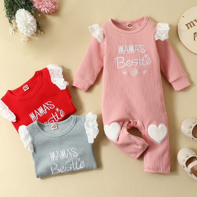 Småbarn Baby Jenter Jumpsuit Brev Broderi Rundhals Langermet Romper