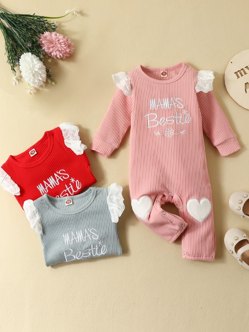 Småbarn Baby Jenter Jumpsuit Brev Broderi Rundhals Langermet Romper