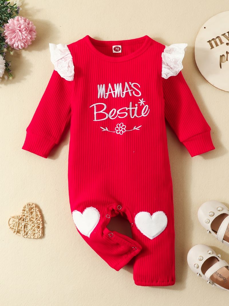 Småbarn Baby Jenter Jumpsuit Brev Broderi Rundhals Langermet Romper